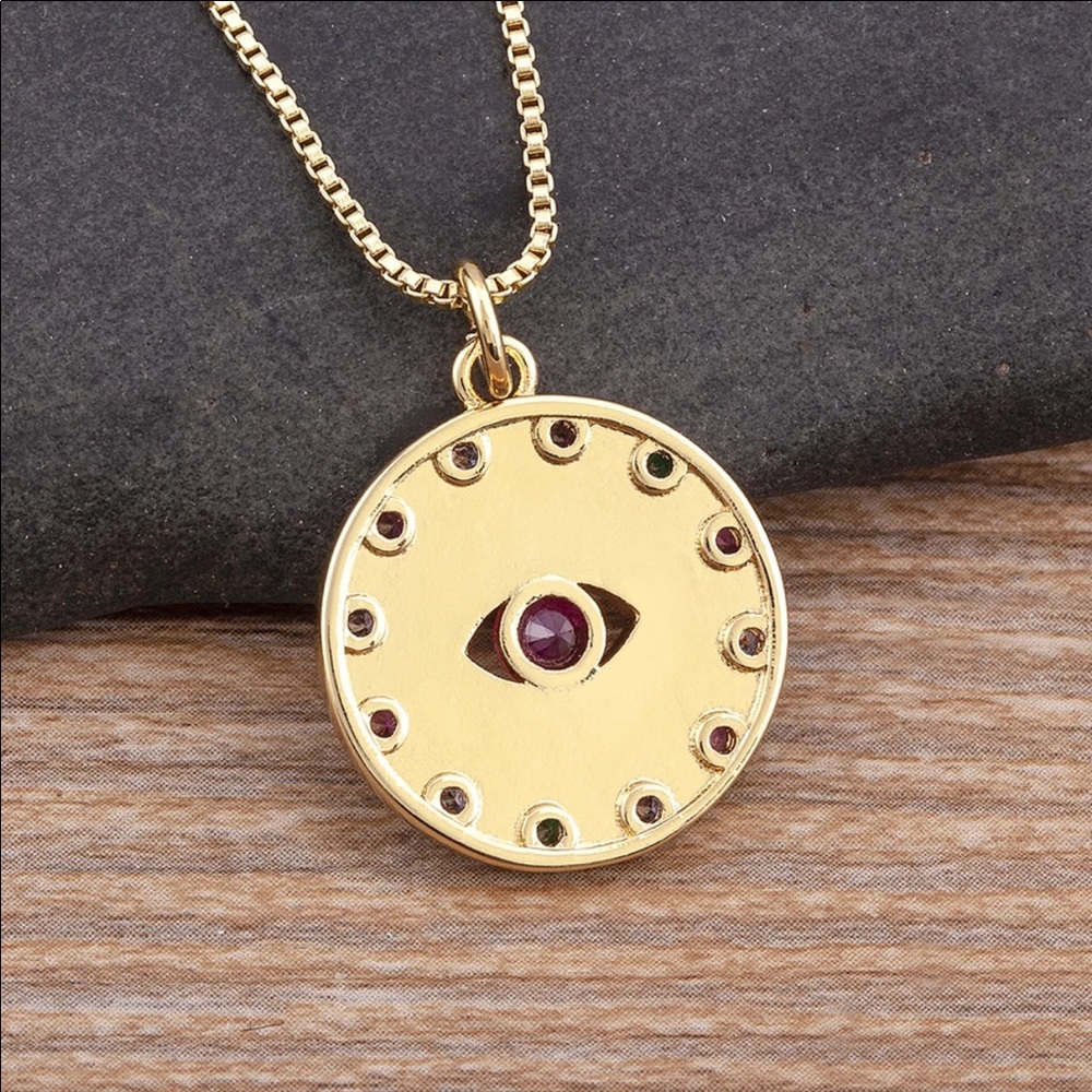 Gold Evil Eye Pendant Necklace - Picture 4 of 5